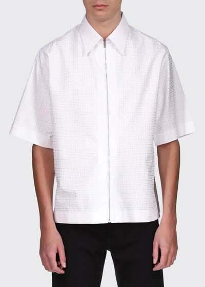 Shop Givenchy Men's 4g Tonal Jacquard Full-zip Sport Shirt In White
