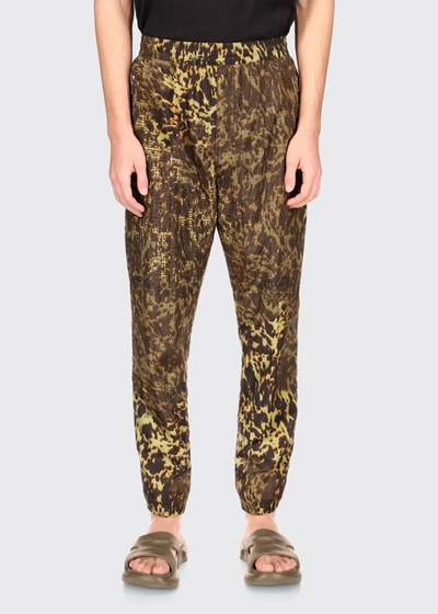 Shop Givenchy Men's 4g Animal-print Jogger Pants In Brown Khaki