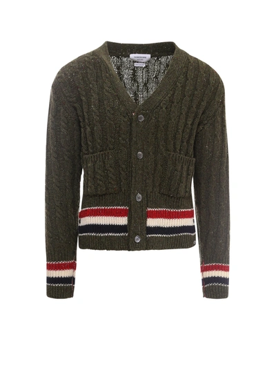 Shop Thom Browne Cable Knit Buttoned Cardigan In Green