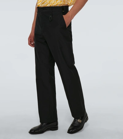 Shop Fendi Wide-leg Cotton-blend Pants In Black