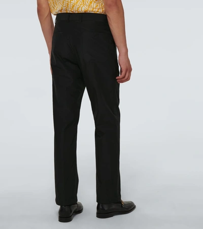 Shop Fendi Wide-leg Cotton-blend Pants In Black