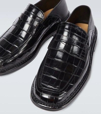 Shop Loewe Croc-effect Leather Loafers In Black