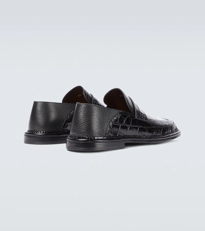 Shop Loewe Croc-effect Leather Loafers In Black