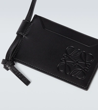 Shop Loewe Leather Cardholder Necklace In Black