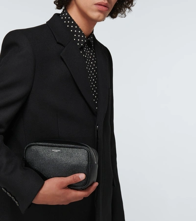 Saint Laurent Leather Washbag In Black