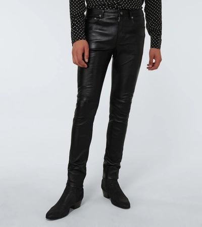 Shop Saint Laurent Skinny-fit Stretch Leather Pants In Black