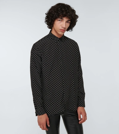 Shop Saint Laurent Yves-collar Polka-dot Silk Shirt In Black