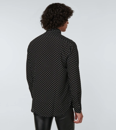 Shop Saint Laurent Yves-collar Polka-dot Silk Shirt In Black