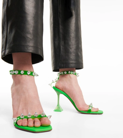 Shop Amina Muaddi Julia Embellished Pvc Sandals In Green