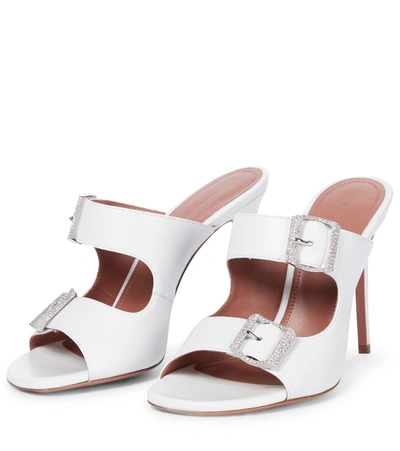 Shop Amina Muaddi Millie Leather Sandals In White