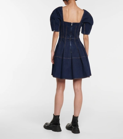 Shop Alexander Mcqueen Cacoon-sleeved Denim Mini Dress In Blue