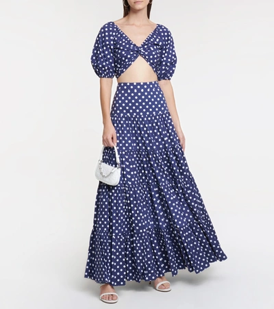 Shop Caroline Constas Rhys Polka-dot Crop Top In Blue