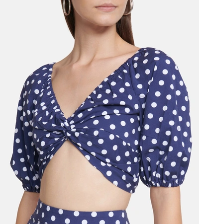 Shop Caroline Constas Rhys Polka-dot Crop Top In Blue