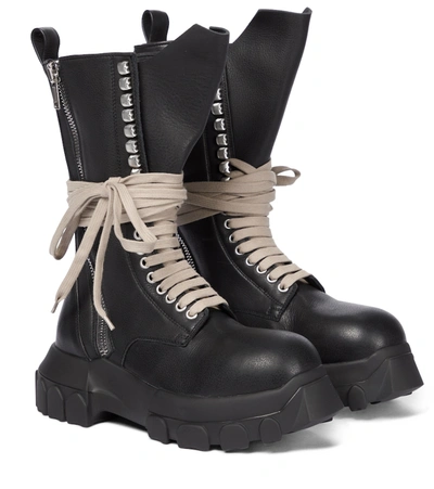 Lace-up Chunky Sole Combat Boots In Black
