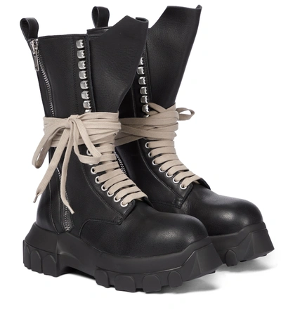 Shop Rick Owens Leather Combat Boots In Black