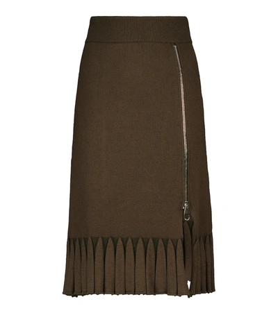 Shop Chloé High-rise Wool-blend Midi Skirt In Green