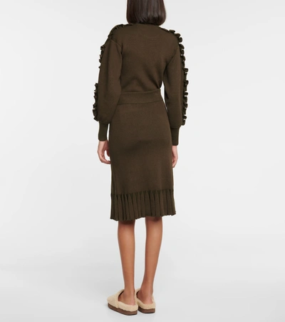 Shop Chloé High-rise Wool-blend Midi Skirt In Green