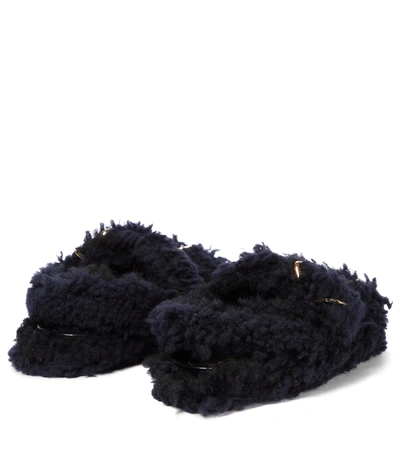 Shop Marni Shearling Slingback Sandals In Black