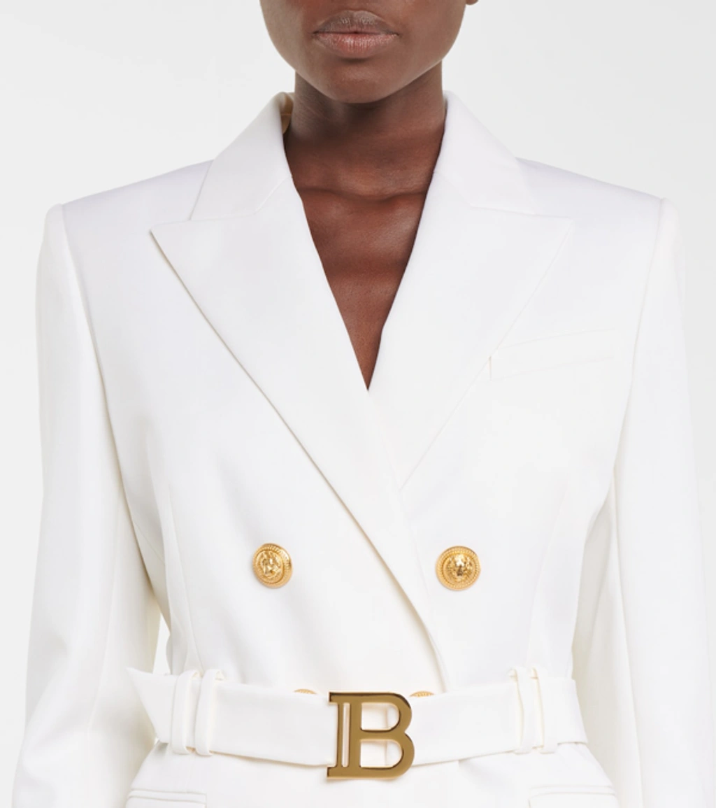 Balmain Belted Wool Double Breasted Jacket Dress In White ModeSens