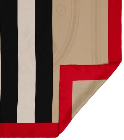 Shop Burberry Icon Stripe Logo Silk Square Scarf In Beige