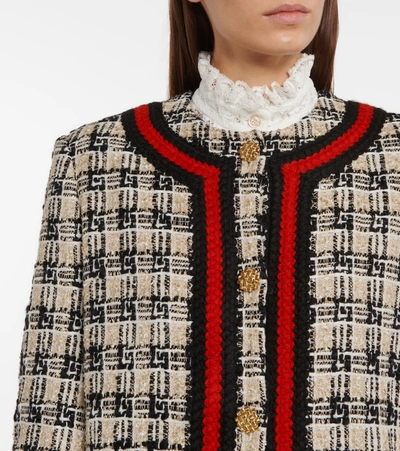 Shop Gucci Checked Tweed Jacket In Multicoloured