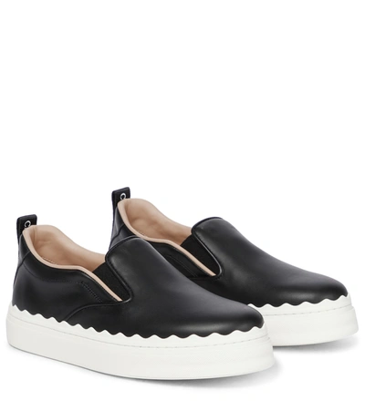 Shop Chloé Lauren Leather Slip-on Sneakers In Black