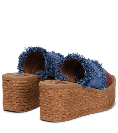 Shop Chloé Woody Denim Platform Espadrille Sandals In Blue