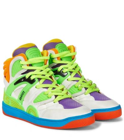 Shop Gucci Basket Faux Leather Sneakers In Multicoloured