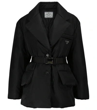 Prada Re-nylon Belted Padded Jacket In Black