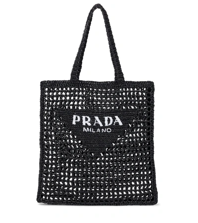 Prada Womens Black Logo-embellished Crochet Viscose Tote Bag In Black