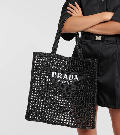 Prada Womens Black Logo-embellished Crochet Viscose Tote Bag In Black