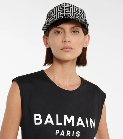 Shop Balmain Monogram Baseball Cap In Black Ivory