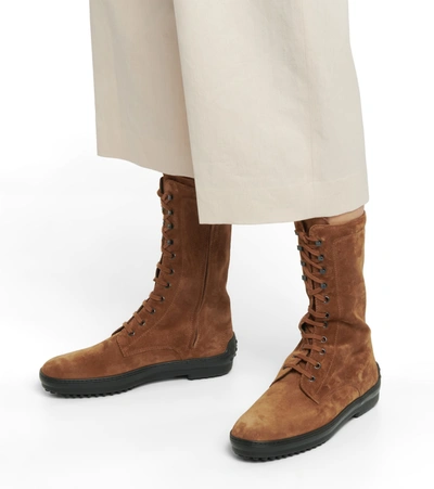 Shop Tod's Gommino Suede Ankle Boots In Brown