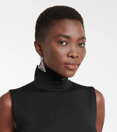 Prada Symbole Pendant Right Earring In Black