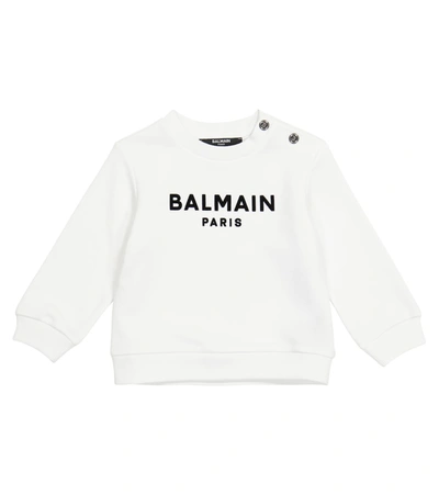 Shop Balmain Baby Logo Cotton Sweatshirt In White