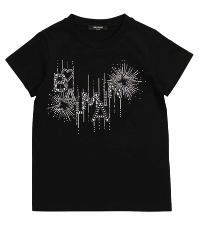 Shop Balmain Logo Embellished Cotton T-shirt In Black