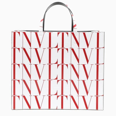 Shop Valentino White/red Vltn Times Medium Tote Bag