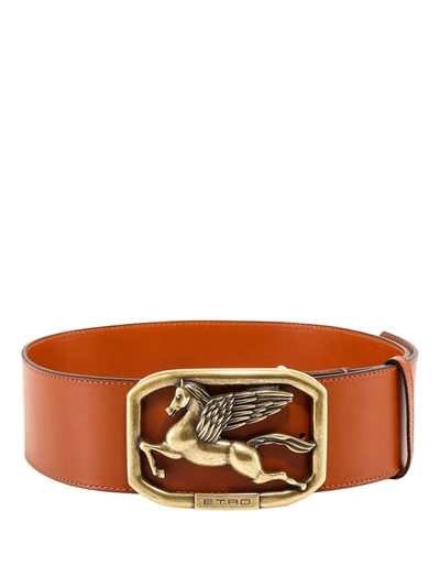 Shop Etro Logo Plaque Buckle Belt In Brown