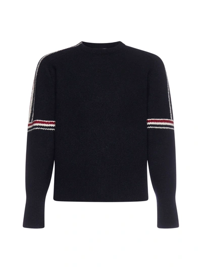 Shop Thom Browne Intarsia Stripe Crewneck Knit Sweater In Navy