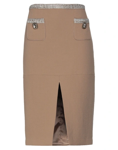 Shop Elisabetta Franchi Woman Midi Skirt Khaki Size 10 Virgin Wool, Cotton, Acrylic, Polyester, Elastane In Beige