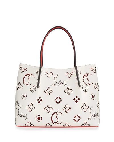 Shop Christian Louboutin Cabarock Small Loubinthesky Perforated Tote Bag In W377 Snow Loubi