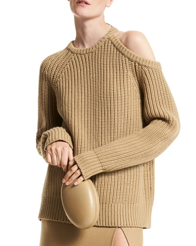 Shop Michael Kors Cold-shoulder Cashmere Sweater In Barley