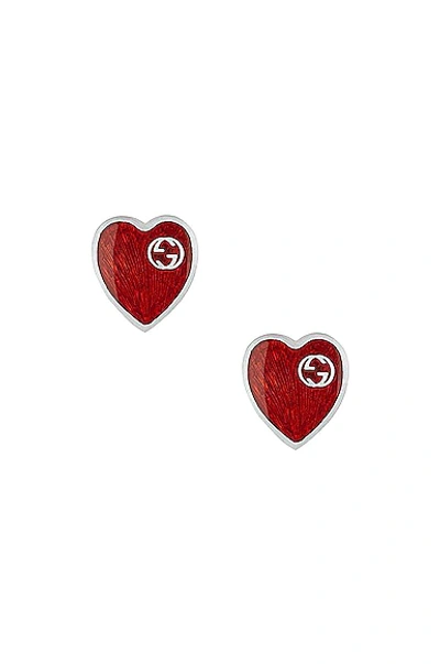 Shop Gucci Xs Heart Earrings In Silver & Red