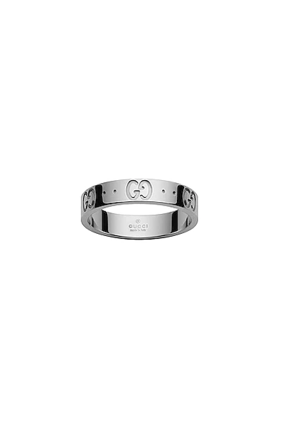 Shop Gucci Icon Thin Band Ring In White Gold