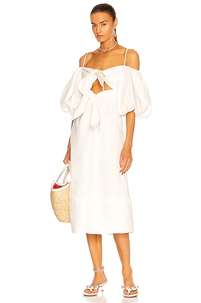 Shop Adriana Degreas Linen Double Knot Midi Dress In White
