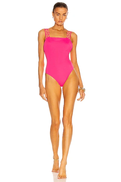Shop Versace One Piece Swimsuit In Fuchsia