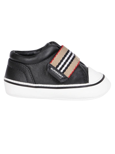 Shop Burberry Kids Icon Stripe Strap Sneakers In Black