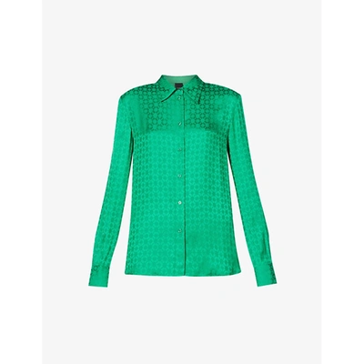 Shop Pinko Smorzare Geometric-pattern Woven Shirt In Green
