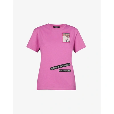 Shop Raf Simons Womens Violet Blue Violet Graphic-print Cotton-jersey T-shirt S