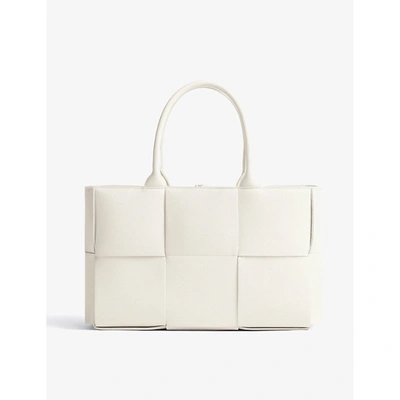 Shop Bottega Veneta Womens White Arco Small Intrecciato Leather Tote Bag